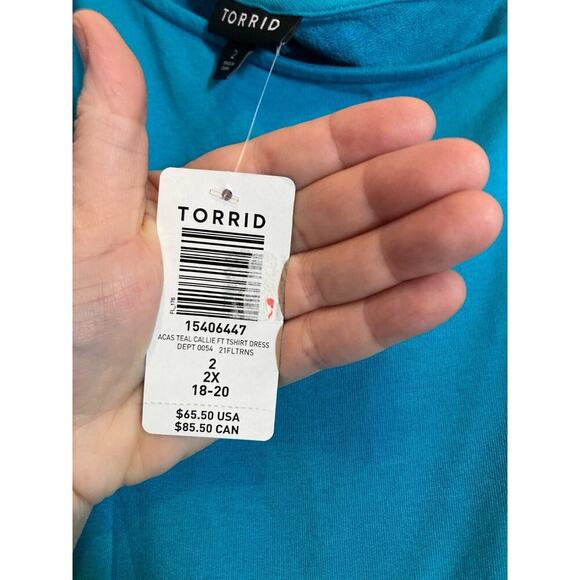 Torrid Callie T-Shirt Dress Womens 2X Teal French Terry Stretch Belted Plus - Picture 14 of 14